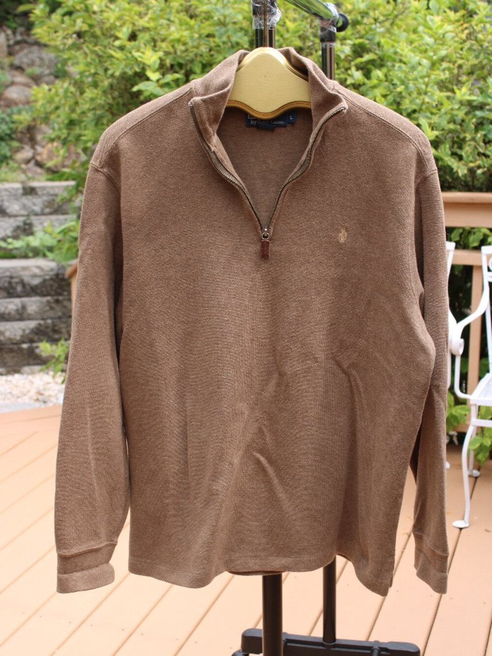 Polo Ralph Lauren Men Pullover Sweater 1/4 Zip Cotton Casual L Brown